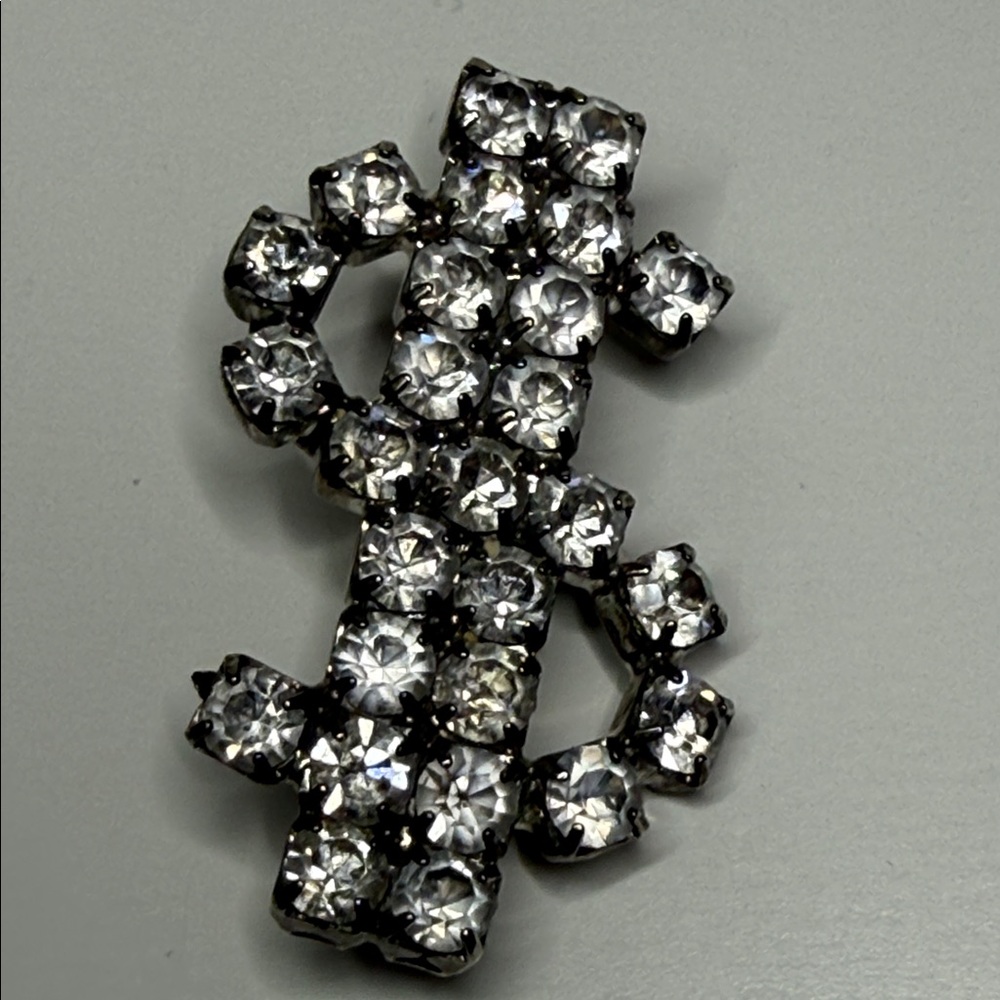 Vintage Silver tone rhinestone Brooch pin money bags money symbol dollar sign